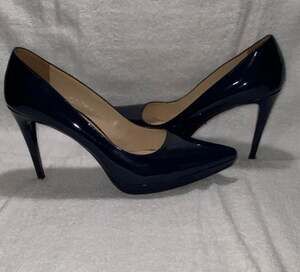 Prada Navy Blue Patent Leather Pointed Toe Platform Pumps